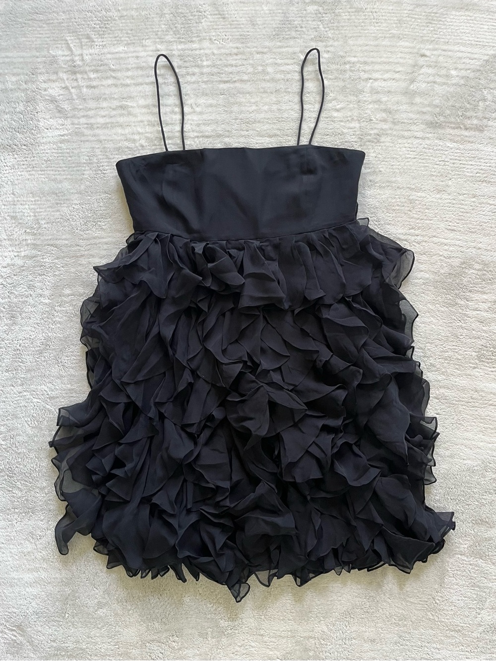 Juicy Couture Black Ruffle Mini Dress with Spaghetti Straps Vintage Y2K